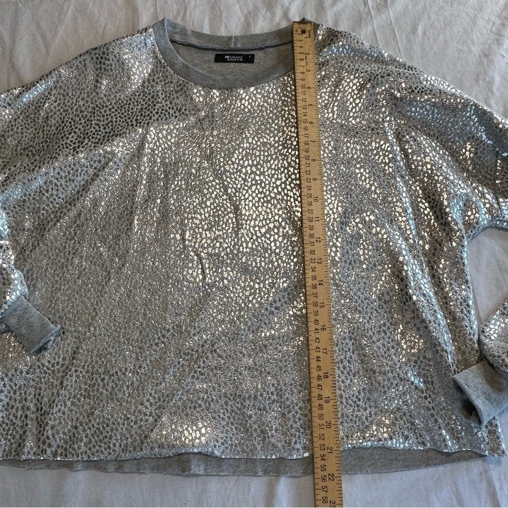 NWOT Michael Lauren Sz Small Silver Metallic Textured Crop‎ Sweatshirt - Picture 9 of 10